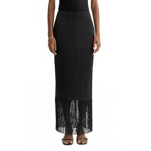 NEW SOFT GOAT full length fringe skirt in black